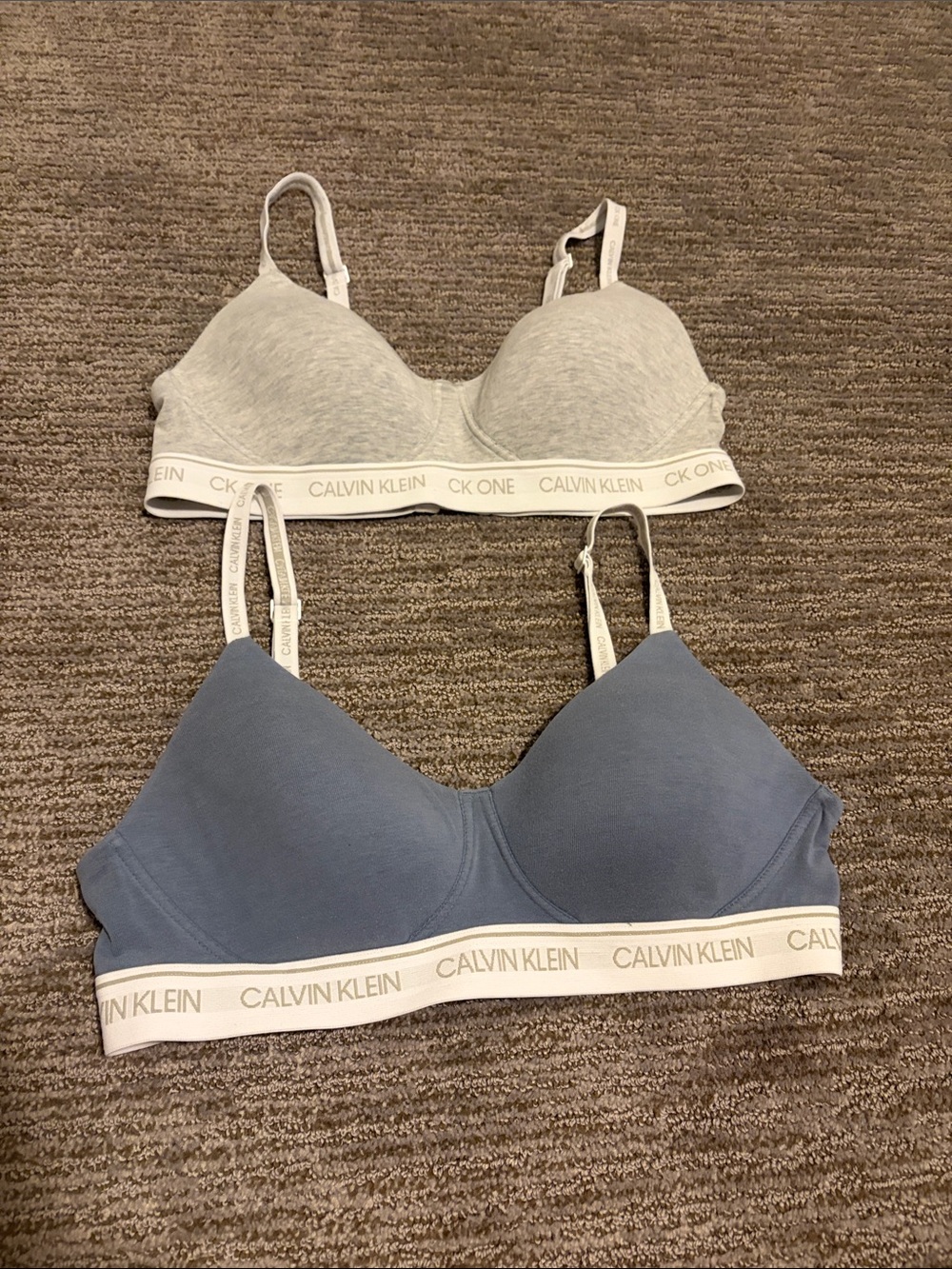 Calvin Klein Bralette Duo in Blue and Light Gray